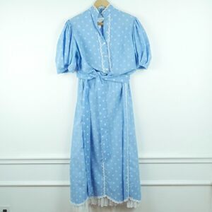 Vintage Medium Dress Set FLAWS Prairie Western Polka Dot Pioneer Puff Sleeve 80s